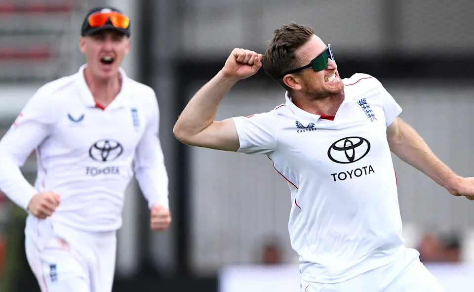 Liam Dawson, pictured here in action for England in a Test match in 2025.