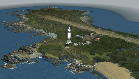 A true-colour depiction of Dog Island with its lighthouse, made from 3DCM data