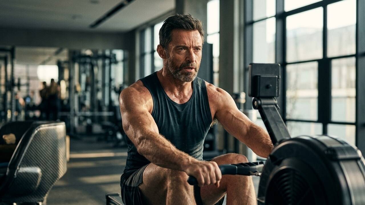 At 57, Hugh Jackman elevates his fitness routine with impressive rowing performance.