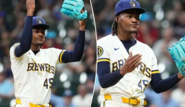 Brewers' Abner Uribe celebrates with wild 'suck it' chop at Cardinals