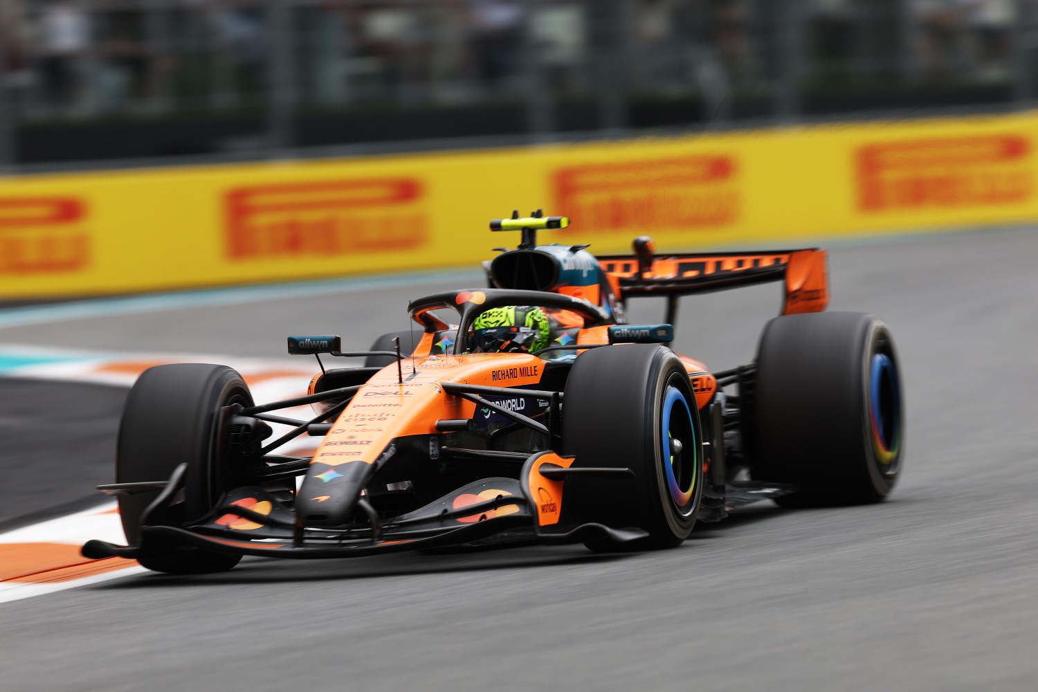 Lando Norris of Great Britain driving the (1) McLaren MCL40 Mercedes on track during the F1 Grand Prix of Miami at Miami International Autodrome on May 03, 2026 in Miami, Florida. (Photo by Brett Farmer/LAT Images for Pirelli)