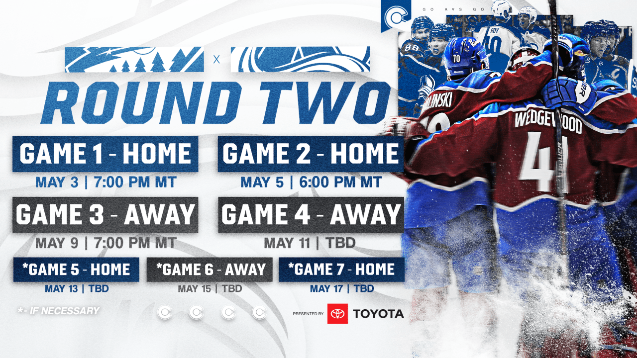 Avalanche vs. Wild Round Two Schedule