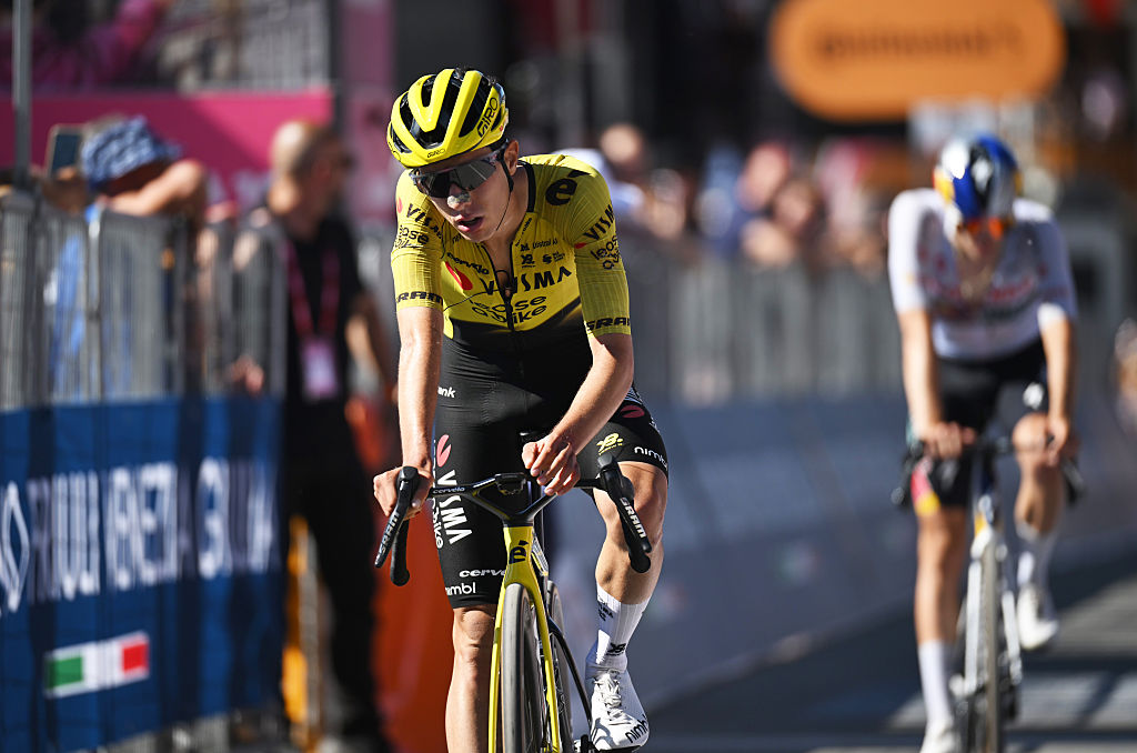 Davide Piganzoli of Italy and Team Visma | Lease a Bike crosses the finish line during the 109th Giro d'Italia 2026, Stage 14 a 133km stage from Aosta to Pila