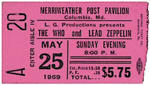 May 25, 1969 Who + Zeppelin ticket
