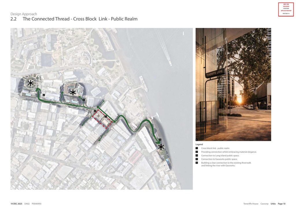Diagram of how the new Teneriffe Lane will interact with the wider Teneriffe public realm