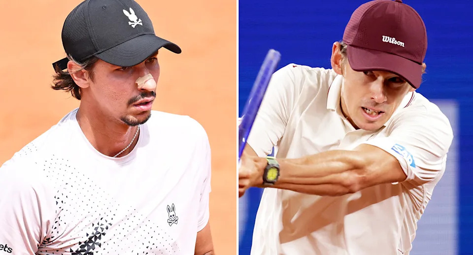 Pictured left to right, Aussies Alexei Popyrin and Alex de Minaur.