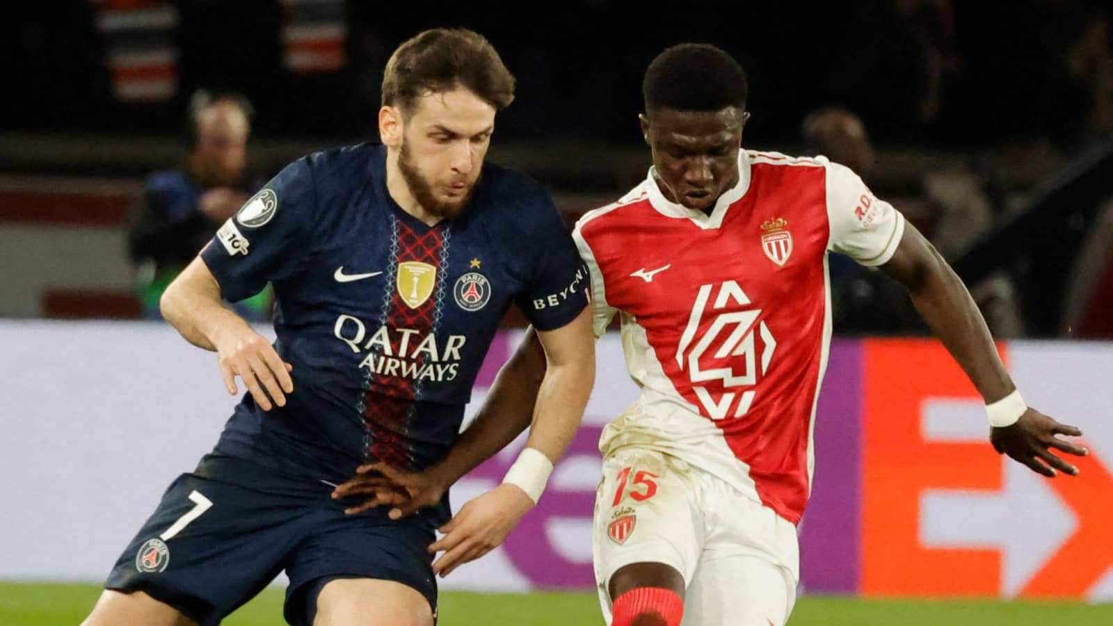 PSG winger Khvicha Kvaratskhelia, Monaco midfielder Lamine Camara