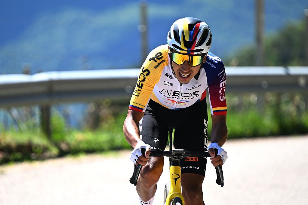 Egan Bernal of Colombia and Team INEOS Grenadiers competes in the chase group during the 48th Tour of the Alps