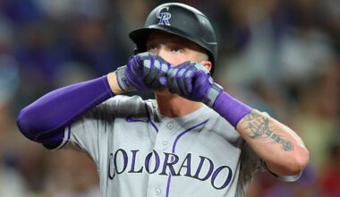 Rockies 1B TJ Rumfield exits loss with right hand contusion