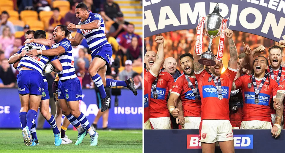 Rhyse Martin with teammates in the NRL and Super League.