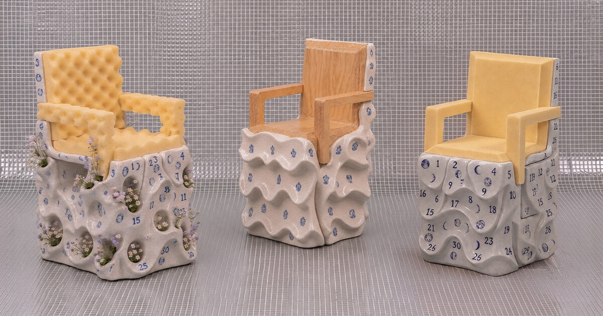 sculptural ceramic tile chairs transform into storage objects for a new york apartment