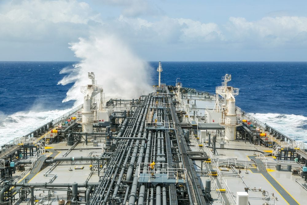 wave breaking over tanker