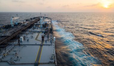 tanker underway at sea from the bridge