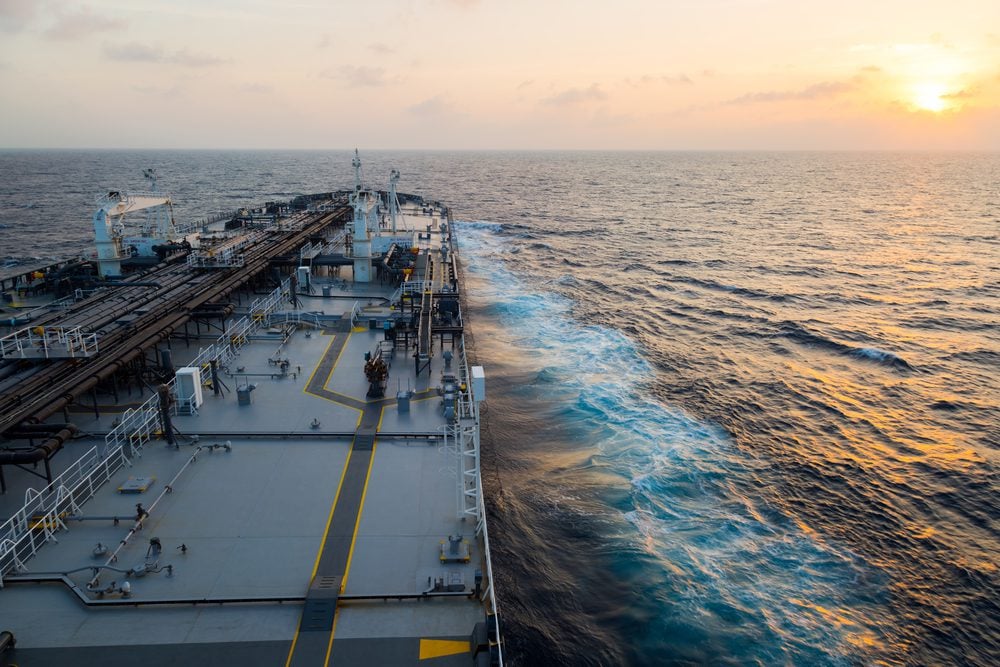 tanker underway at sea from the bridge
