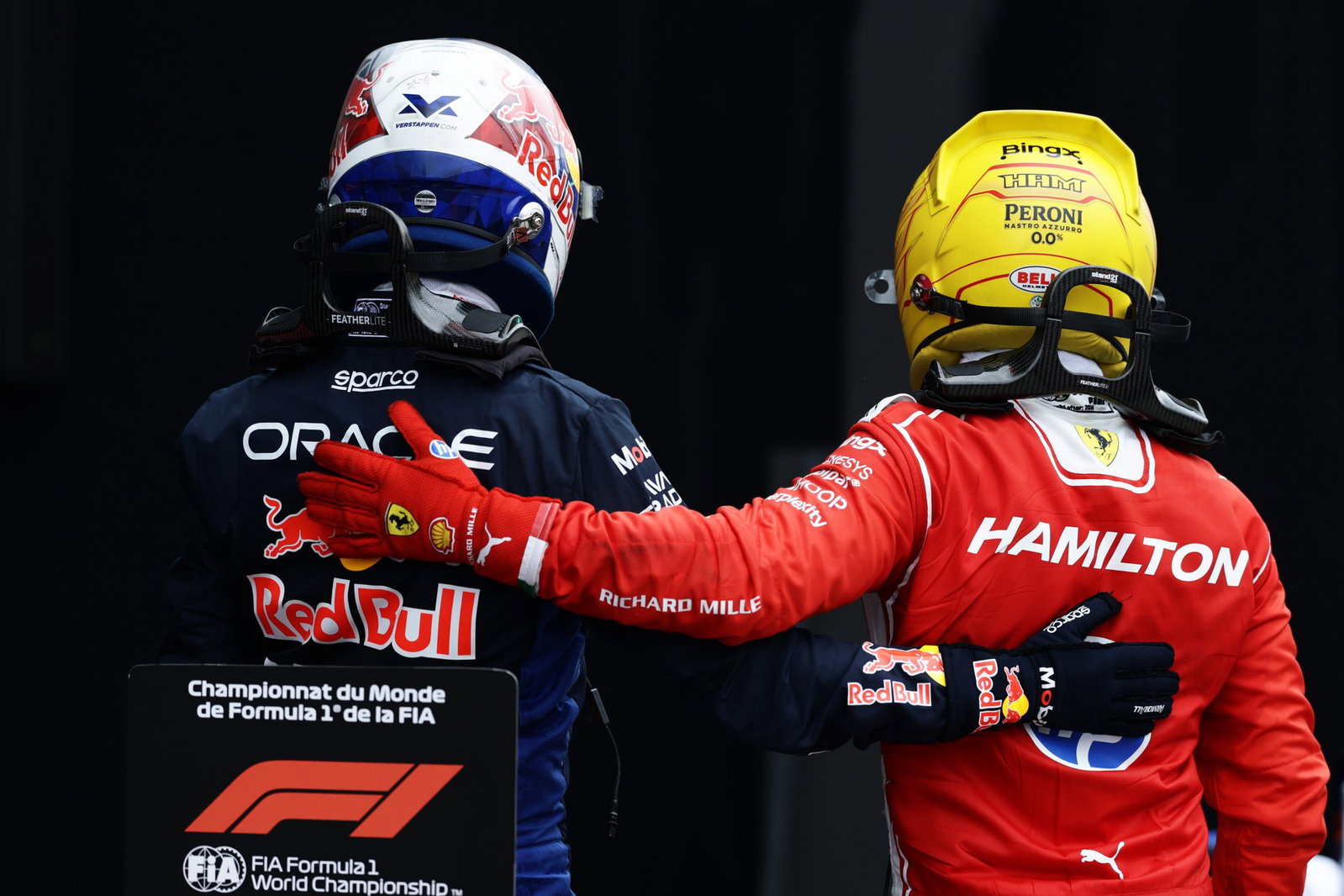 Verstappen and Hamilton shared a warm embrace after their battle
