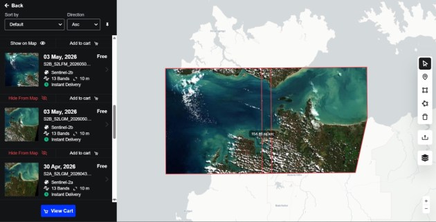 A visualisation of the Spiral Blue LiDAR platform providing access to data via Arlula's Sales Engine
