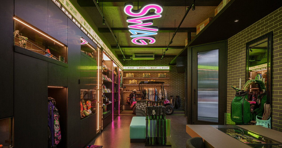 monochrome surfaces and neon accents outline swag golf’s bangkok flagship