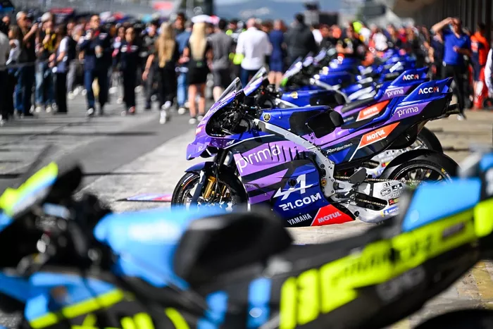 The Pramac Racing Yamaha in pit lane.