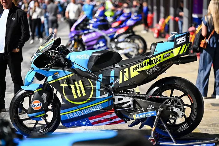 The Trackhouse Racing Aprilia in pit lane.