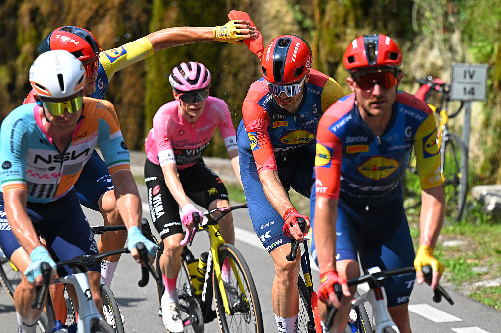 PIEVE DI SOLIGO, ITALY - MAY 28: Max Walscheid of Germany and Team Lidl - Trek refreshes during the 109th Giro d&amp;apos;Italia 2026, Stage 18 a 171km stage from Fai della Paganella to Pieve di Soligo / #UCIWT / on May 28, 2026 in Pieve di Soligo, Italy. (Photo by Tim de Waele/Getty Images)