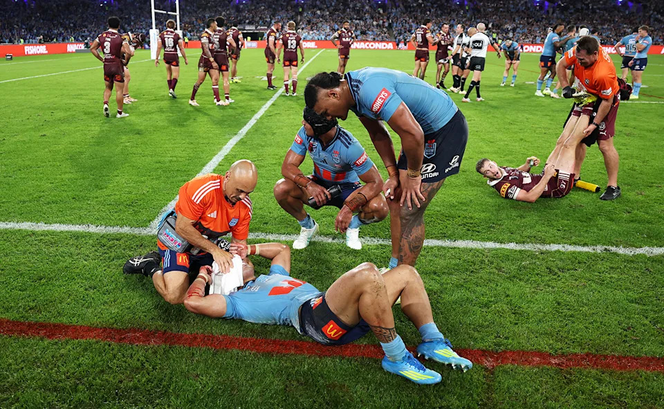 Tolutau Koula after the incident with Kalyn Ponga in State of Origin 1.