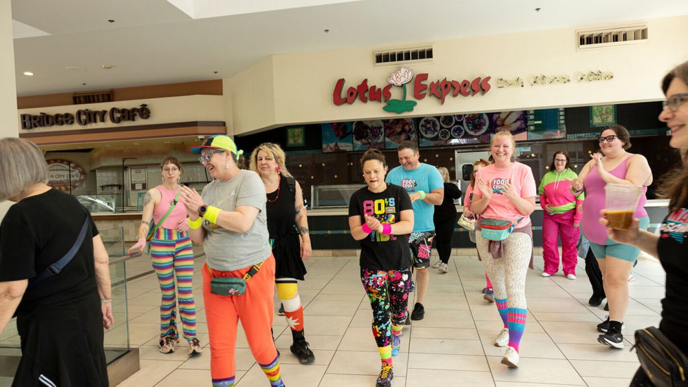 This flashy group of Portland mall-walkers puts neon pep into step : NPR