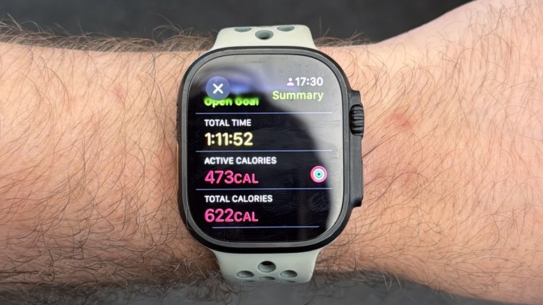 An Apple Watch Ultra displaying a finished workout