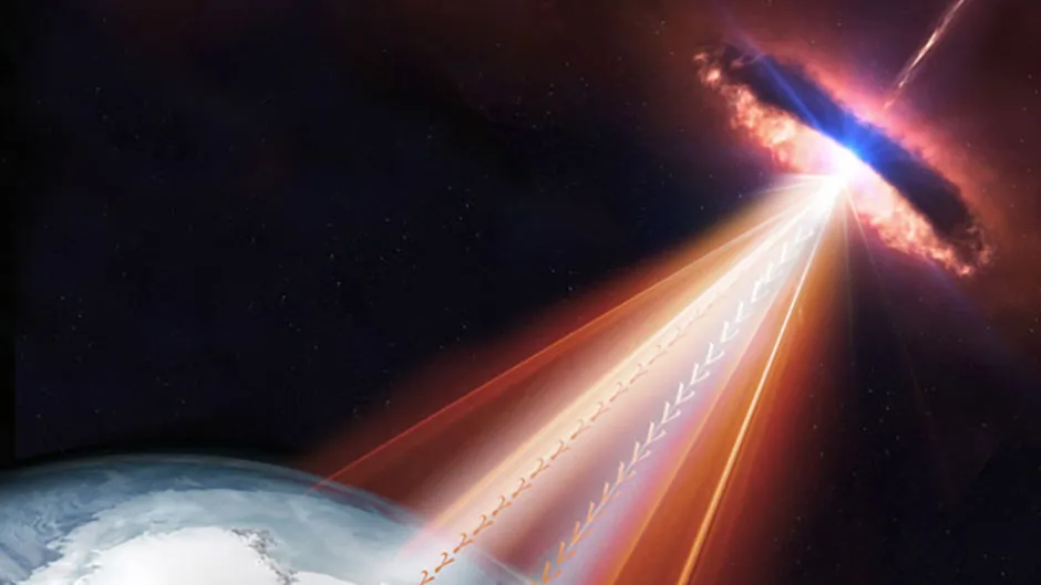 A blazar fires neutrinos and gamma rays billions of lightyears across the Universe until they hit Earth Credit: IceCube/NASA