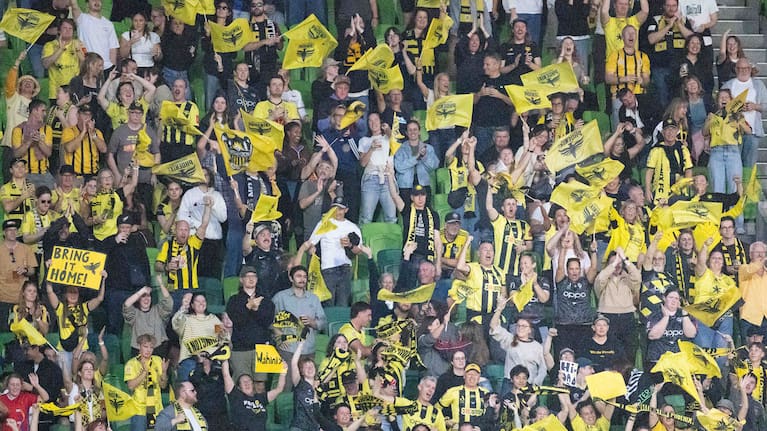 Wellington Phoenix FC Fans are seen celebrating a goal, Melbourne City FC v Wellington Phoenix FC, Ninja A-League Grand Final women’s football match at AAMI Park, Melbourne, Australia on Saturday 16 May 2026.