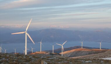Wind turbines in Greece, producing renewable energy