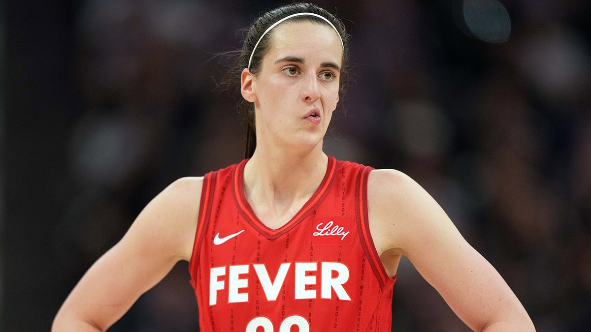 Indiana Fever guard Caitlin Clark reacting during fourth quarter at Chase Center