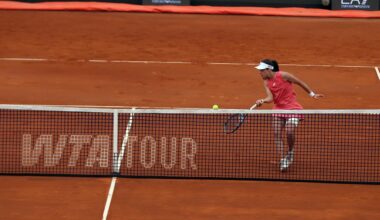 Turkish tennis player Zeynep Sonmez in action against Italian tennis player Jennifer Ruggeri (not seen) during the first-round of the Italian Open 2026 tennis tournament in Rome, Italy, May 5, 2026. (AA Photo)
