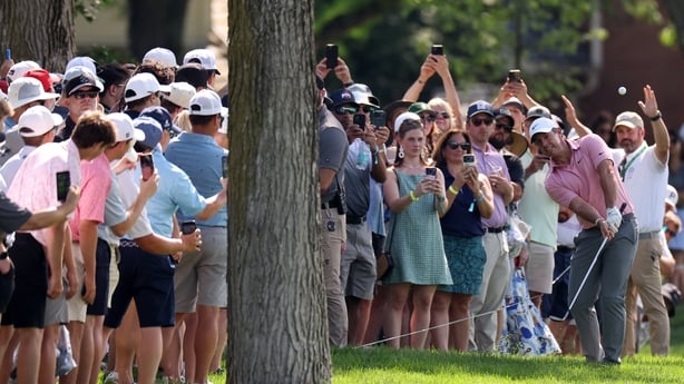 DUBLIN, OHIO - JUNE 05: Rory McIlroy of Northern Ireland plays a second shot on the 13th hole during the second round of the the Memorial Tournament presented by Workday 2026 at Muirfield Village Golf Club on June 05, 2026 in Dublin, Ohio. (Photo by Mike Mulholland/Getty Images)