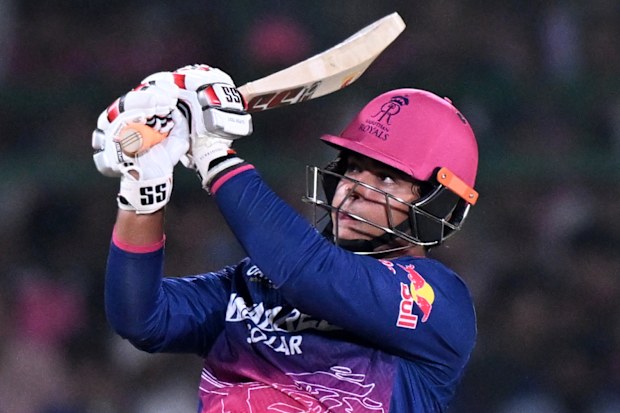 Rajasthan Royals' Vaibhav Sooryavanshi plays a shot during the Indian Premier League cricket match between Lucknow Super Giants and Rajasthan Royals in Jaipur, India, Tuesday, May 19, 2026. (AP Photo)