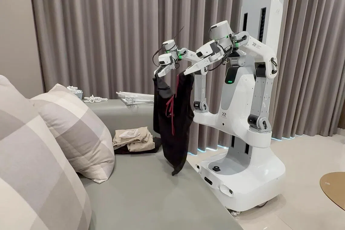 For now, the 1.6m-tall robot fitted on a wheeled base with two mechanical arms would only perform simple tasks and operate in the living area.