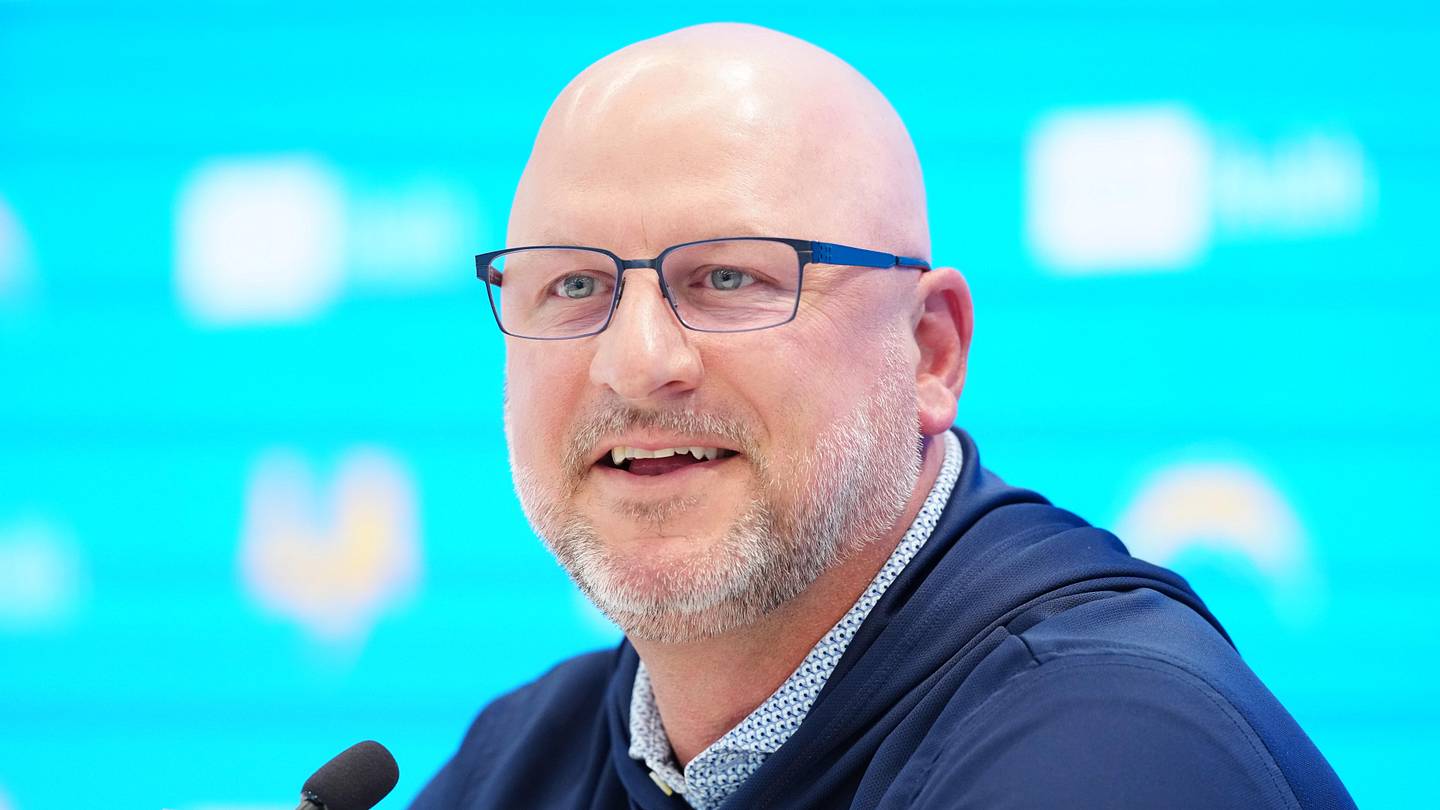 Apr 16, 2026; El Segundo, CA, USA; Los Angeles Chargers general manager Joe Hortiz speaks at press conference at The Bolt. Mandatory Credit: Kirby Lee-Imagn Images