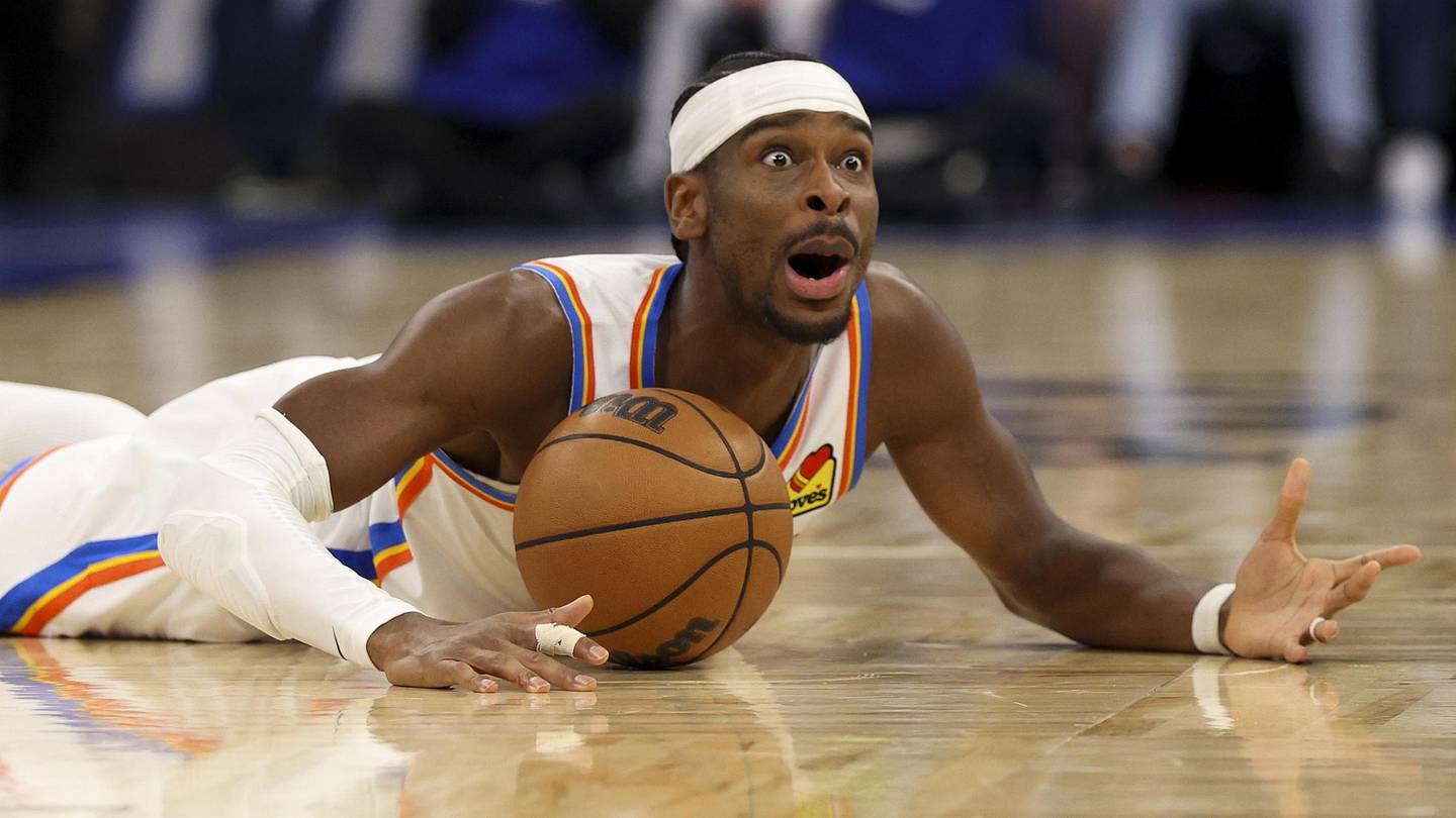 Mar 17, 2026; Orlando, Florida, USA; Oklahoma City Thunder guard Shai Gilgeous-Alexander (2) reacts after a loose ball against the Orlando Magic in the second quarter at Kia Center. Mandatory Credit: Nathan Ray Seebeck-Imagn Images