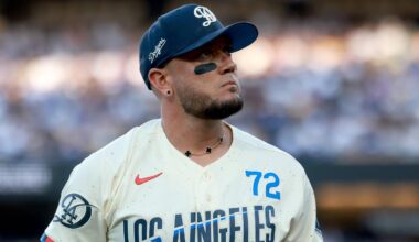 Jun 20, 2026; Los Angeles, California, USA; Los Angeles Dodgers shortstop Miguel Rojas (72) during the first inning against the Baltimore Orioles at Dodger Stadium. Mandatory Credit: William Navarro-Imagn Images
