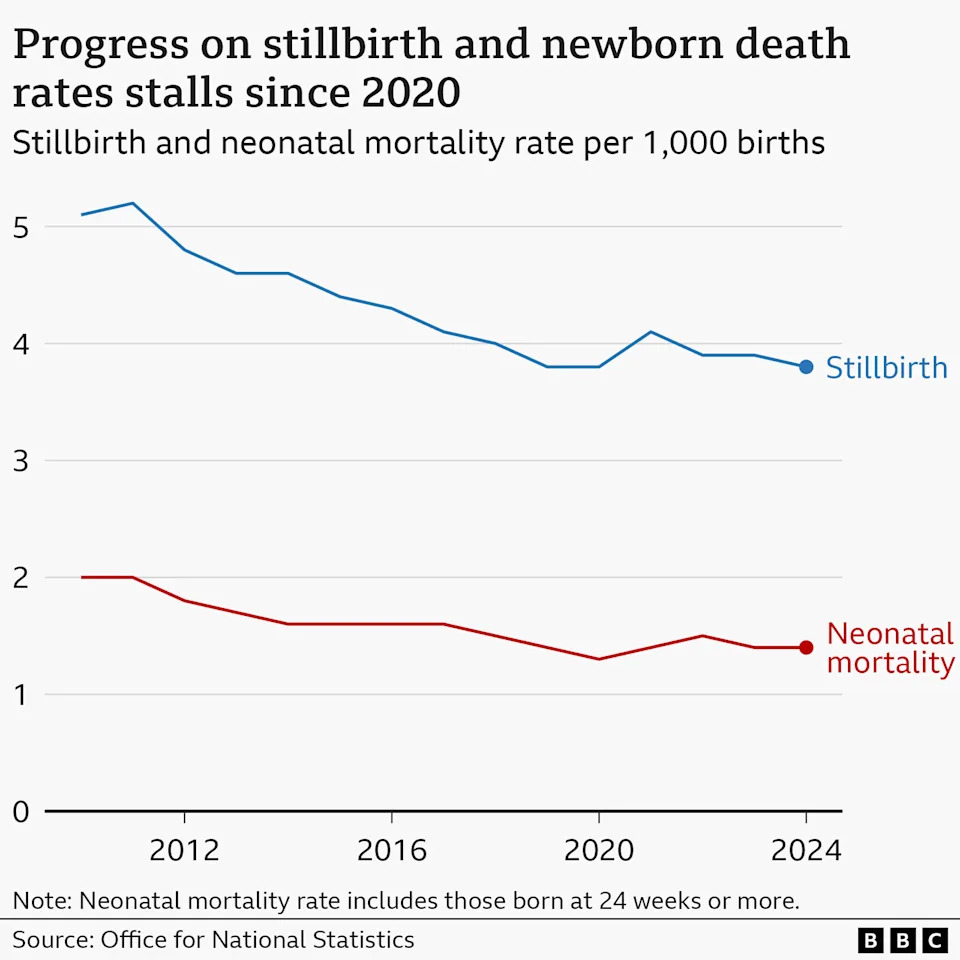 Line graph showing that progress on stillbirth and newborn death rates have stalled since 2020