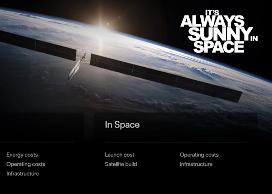 Elon Musk’s plan for orbiting solar powered data centres.