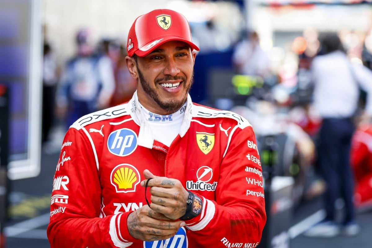Lewis Hamilton celebrates at the Barcelona GP