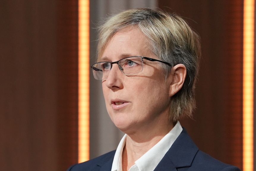 A close up of Sally McManus in the Insiders studio.