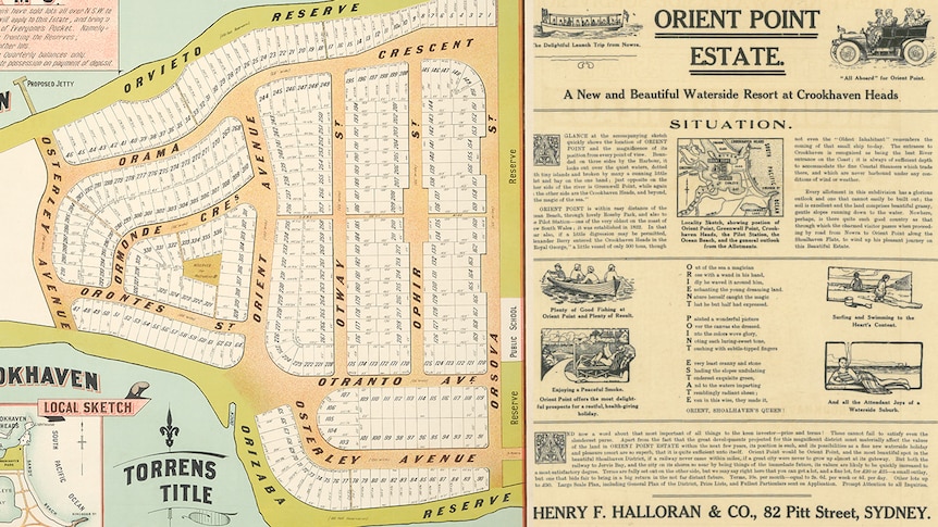 A map and pamphlet outlining the suburb of Orient Point depicts the street names all beginning with O
