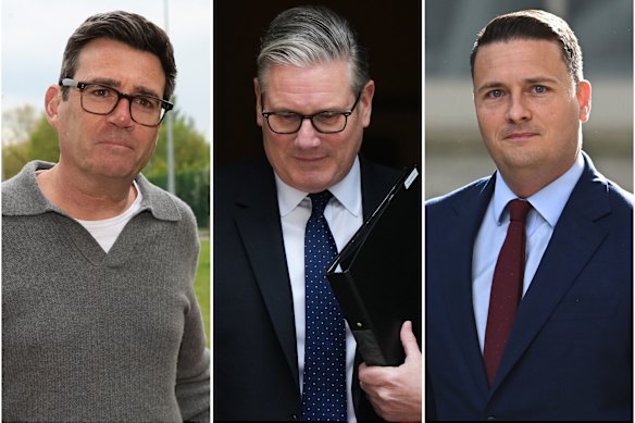 UK PM Keir Starmer (centre) has been under siege, with Andy Burnham (left) and Wes Streeting (right) both touted as his replacement.