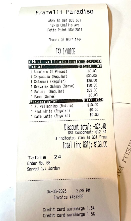 The bill for lunch.