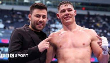 Chris Billam-Smith with Boxxer promoter Ben Shalom after victory against Brandon Glanton