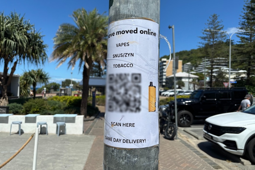 Ad for vape delivery on pole.