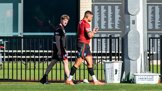 Latrell Mitchell leaves South Sydney training on Monday.