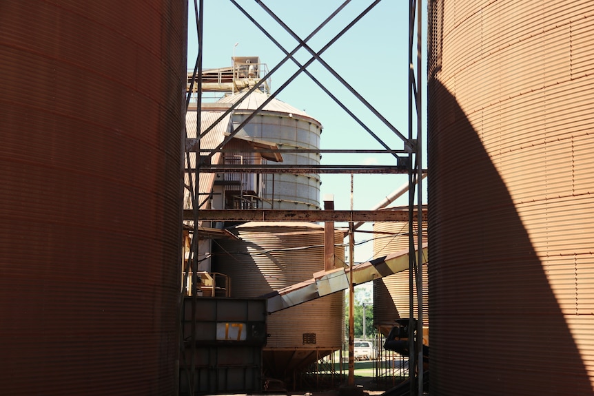 Silos and manufacturing gear at the Tolga peanut processing site.