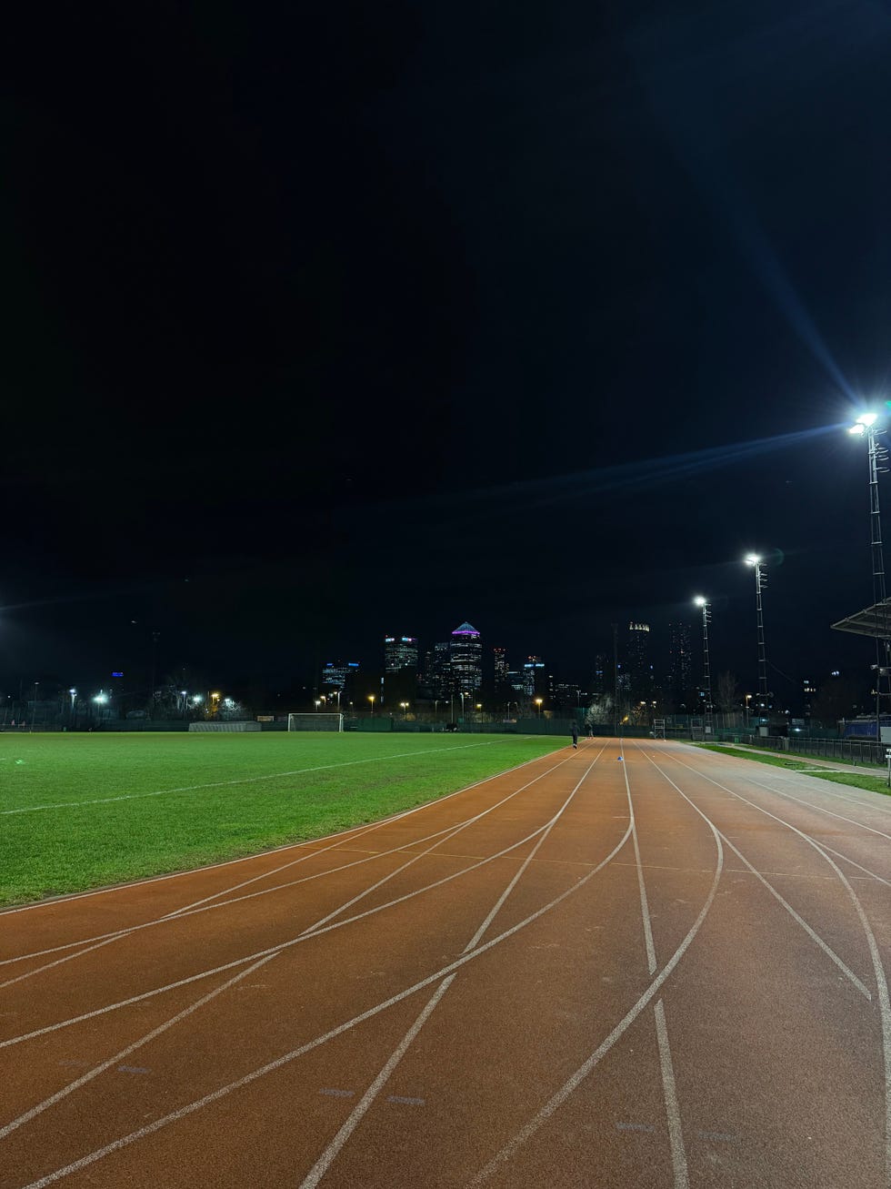 empty running track at night